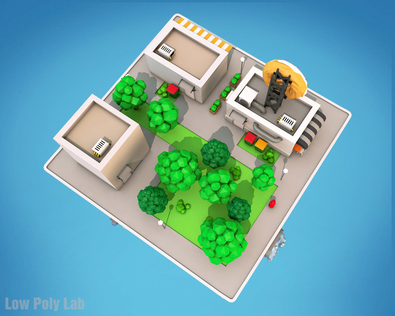 Cartoon City Block Dount Cafe Building Low-poly 3D model_6