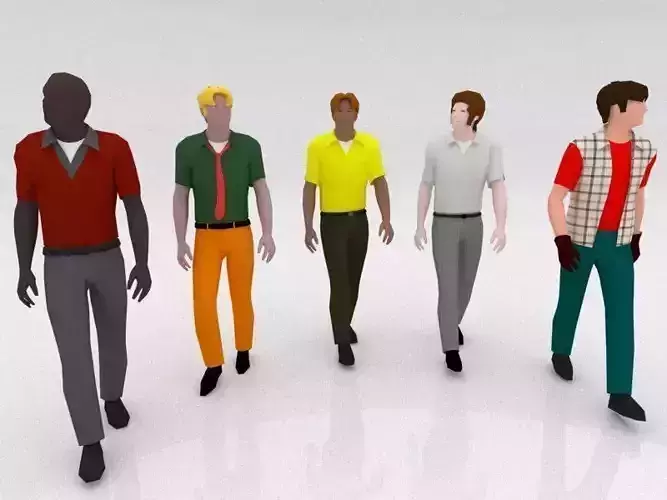 Five standing people Low-poly 3D model
