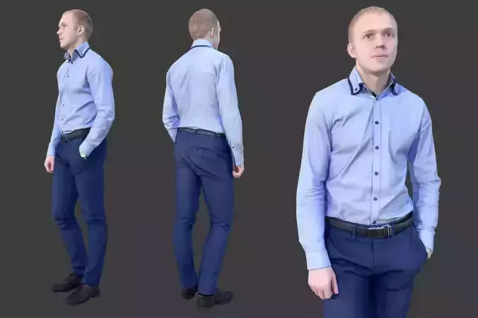 Businessman man in shirt and pants Low-poly 3D model