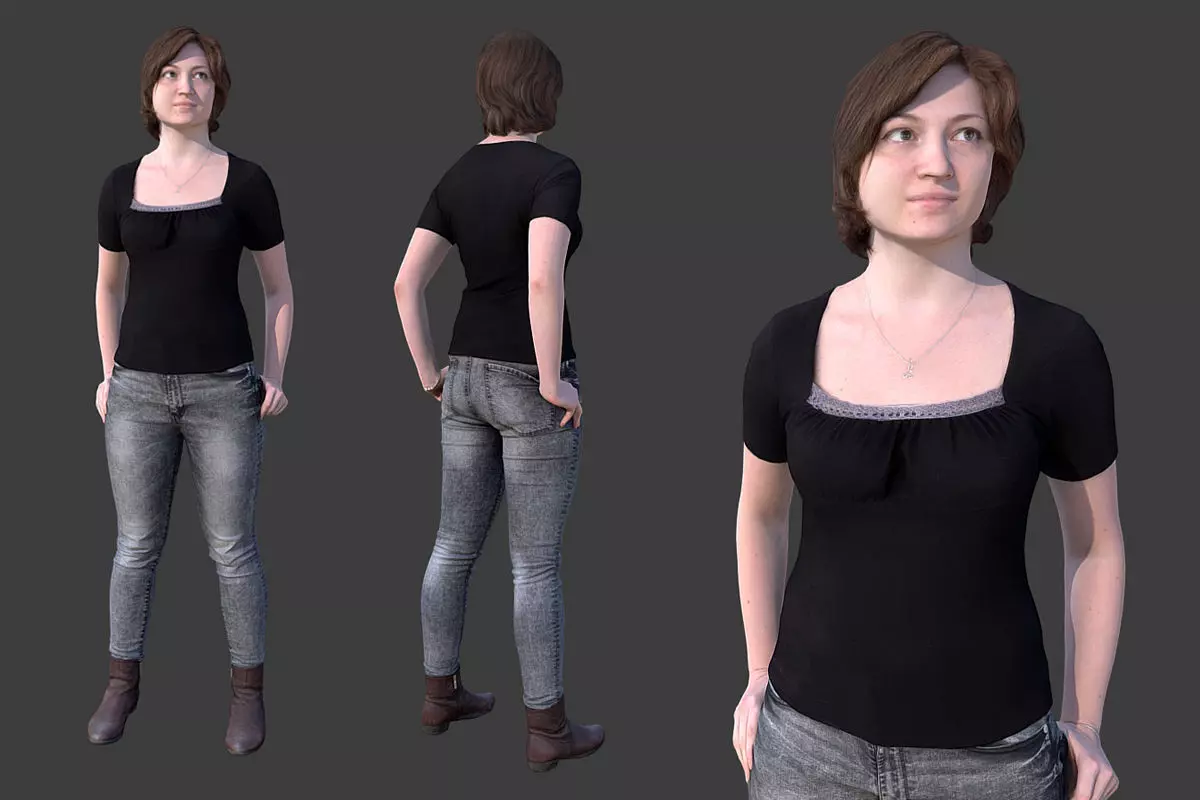 Casual Girl Low-poly 3D model_0