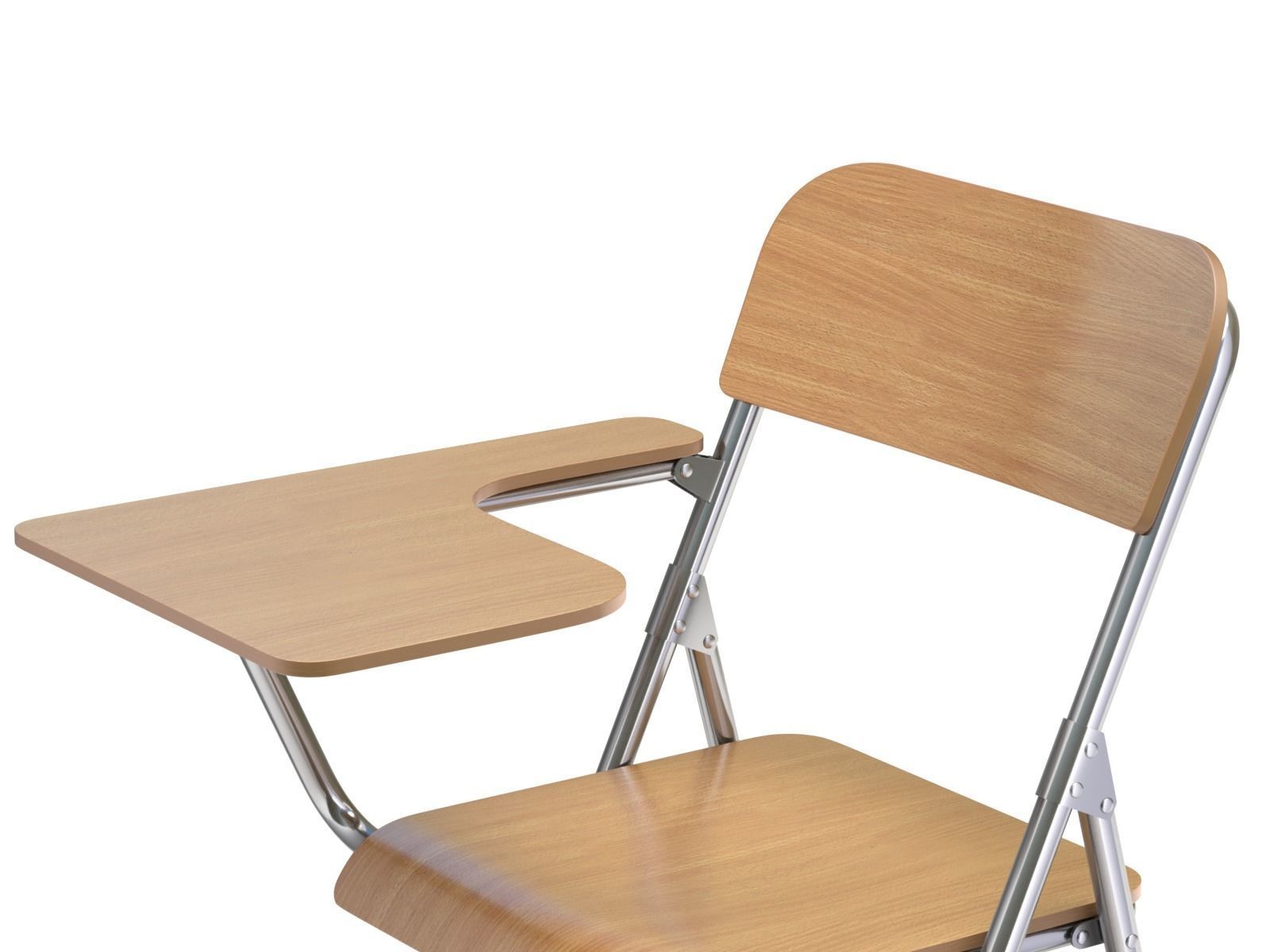 Wooden student chair with desk and armrest  3D model_9
