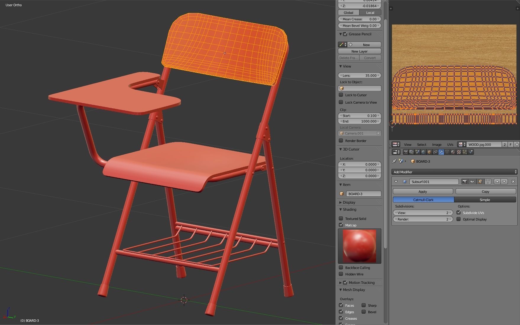 Wooden student chair with desk and armrest  3D model_17