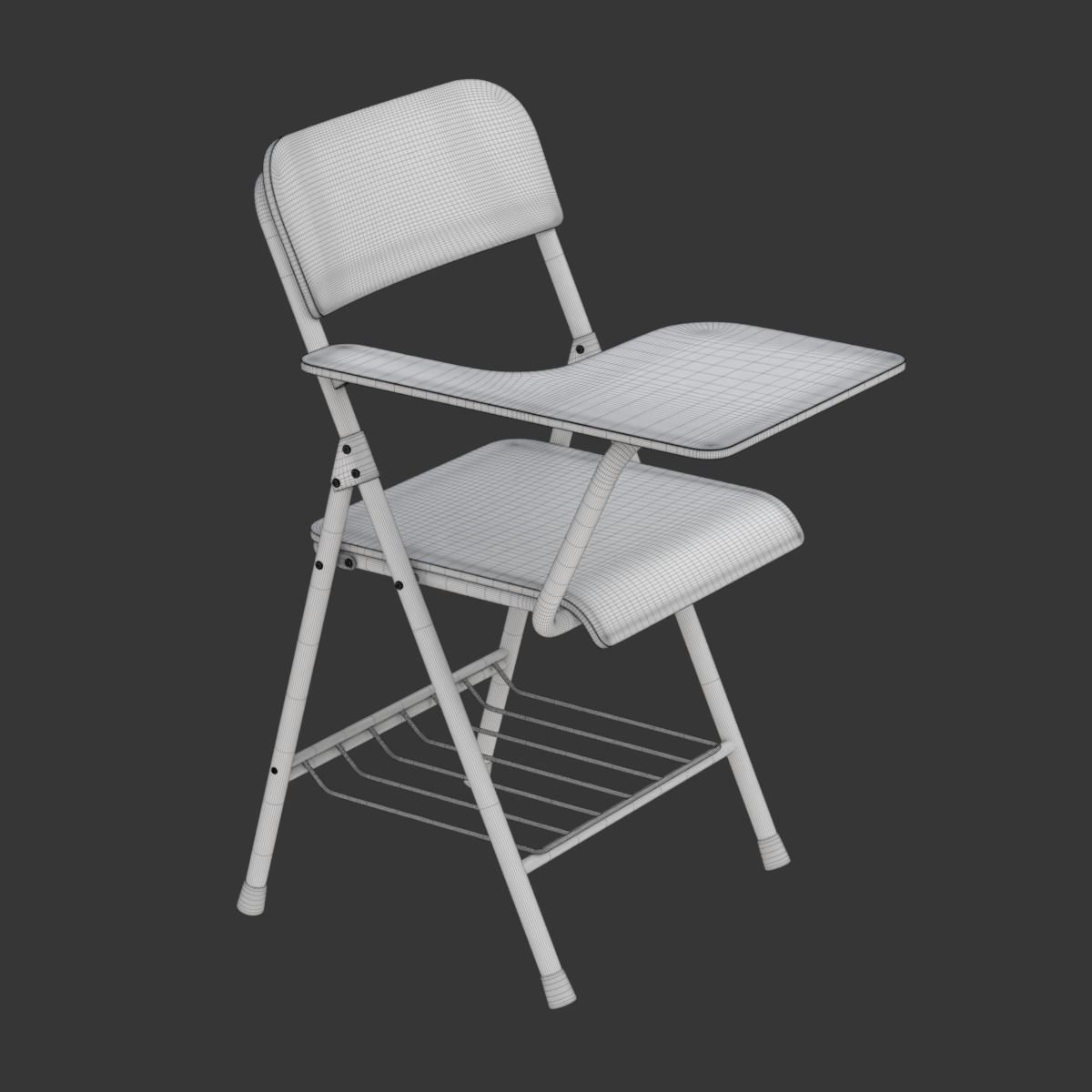Wooden student chair with desk and armrest  3D model_26
