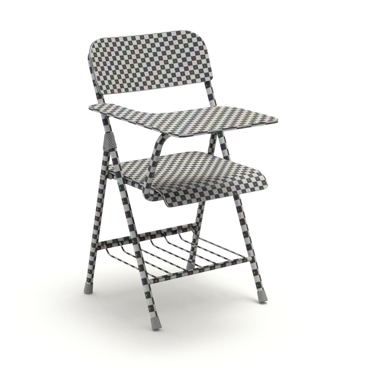 Wooden student chair with desk and armrest  3D model_11