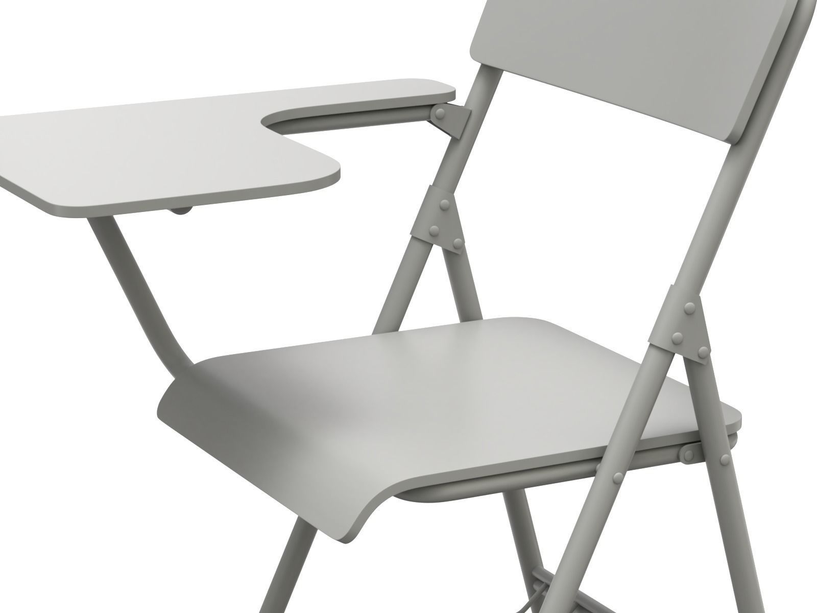 Wooden student chair with desk and armrest  3D model_16