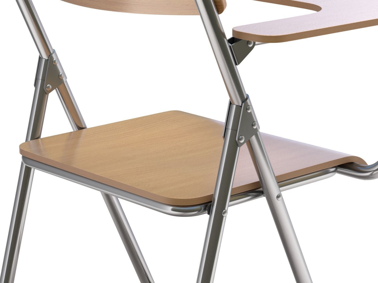 Wooden student chair with desk and armrest  3D model_8