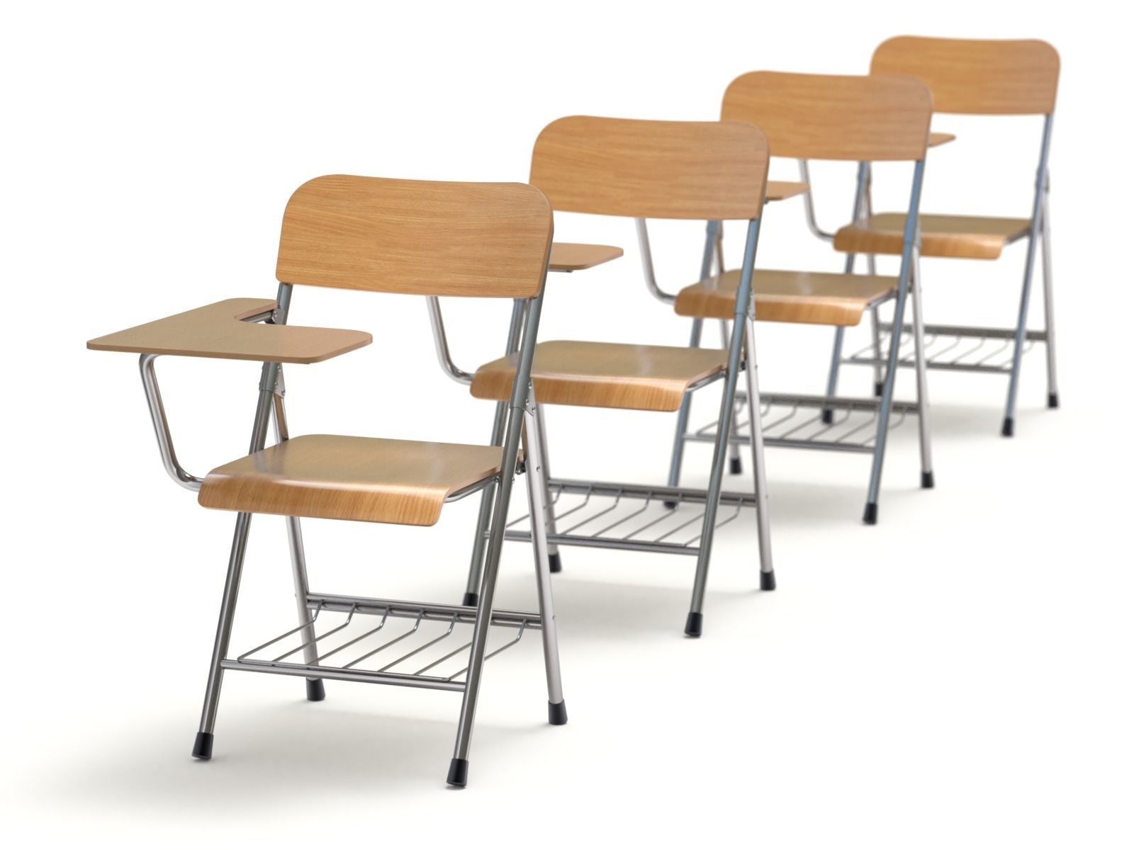 Wooden student chair with desk and armrest  3D model_10