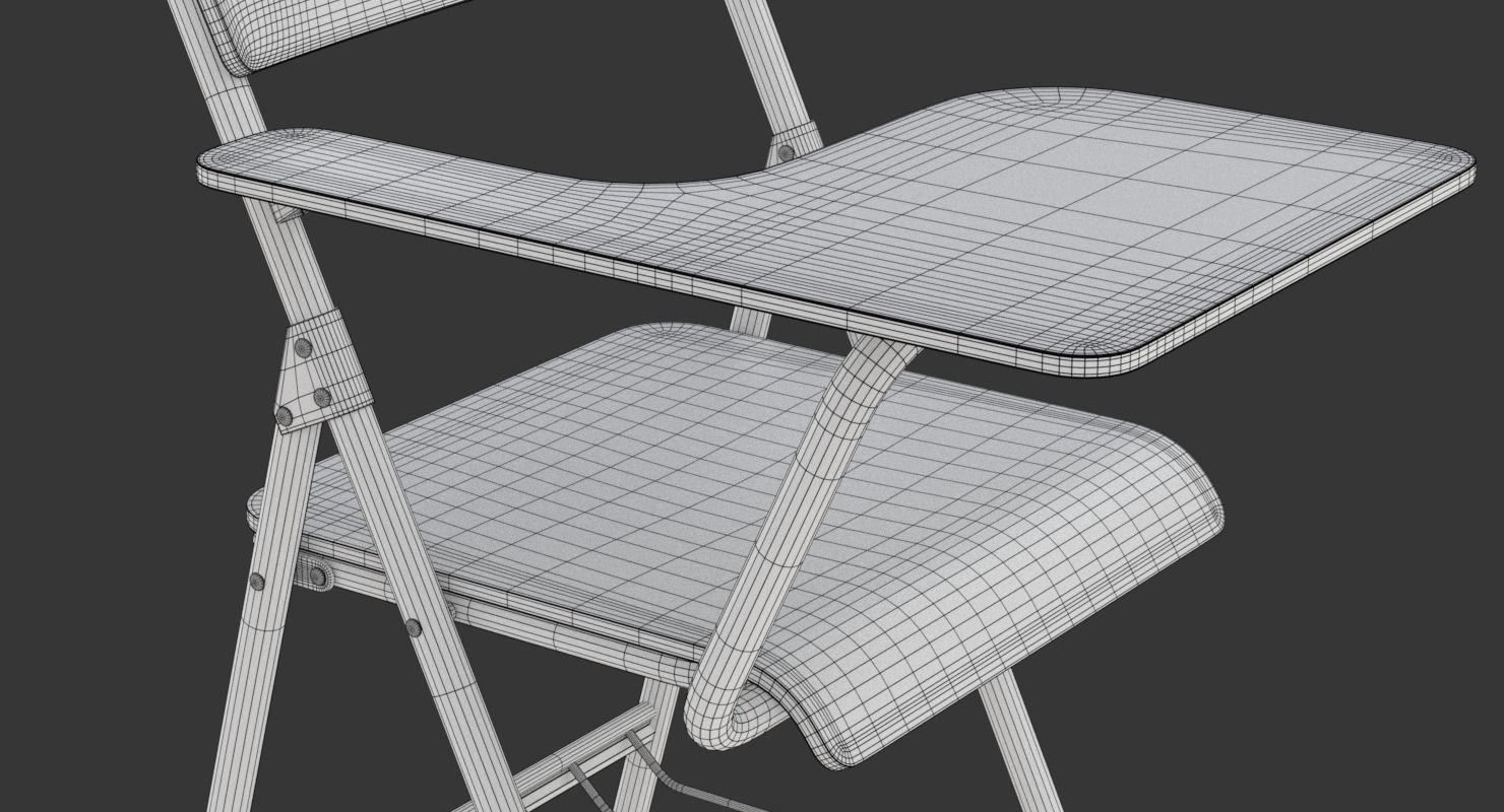 Wooden student chair with desk and armrest  3D model_23