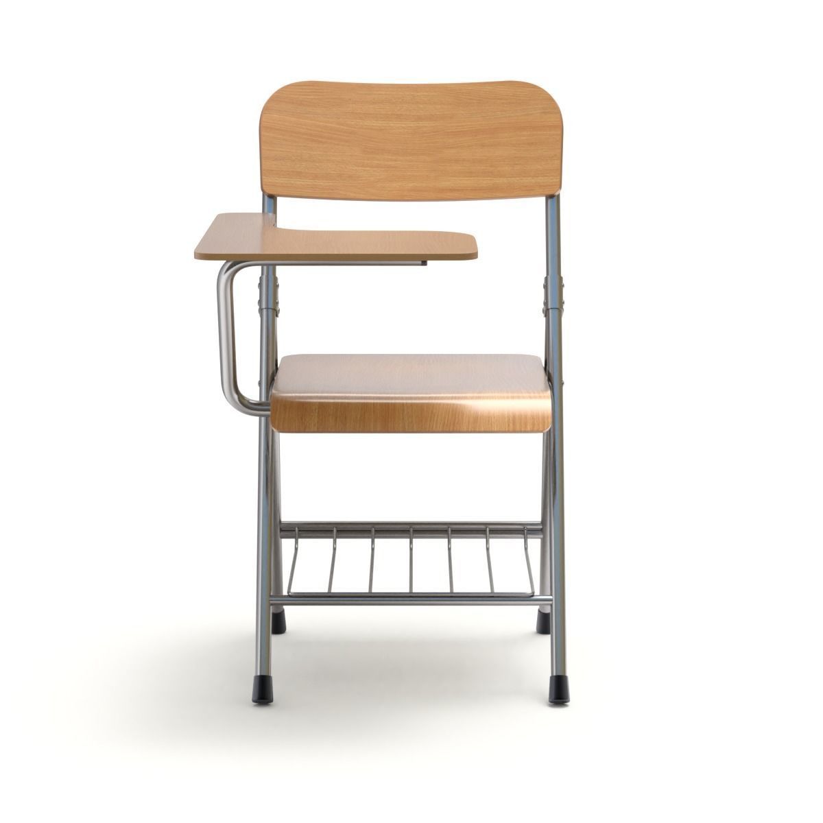 Wooden student chair with desk and armrest  3D model_4