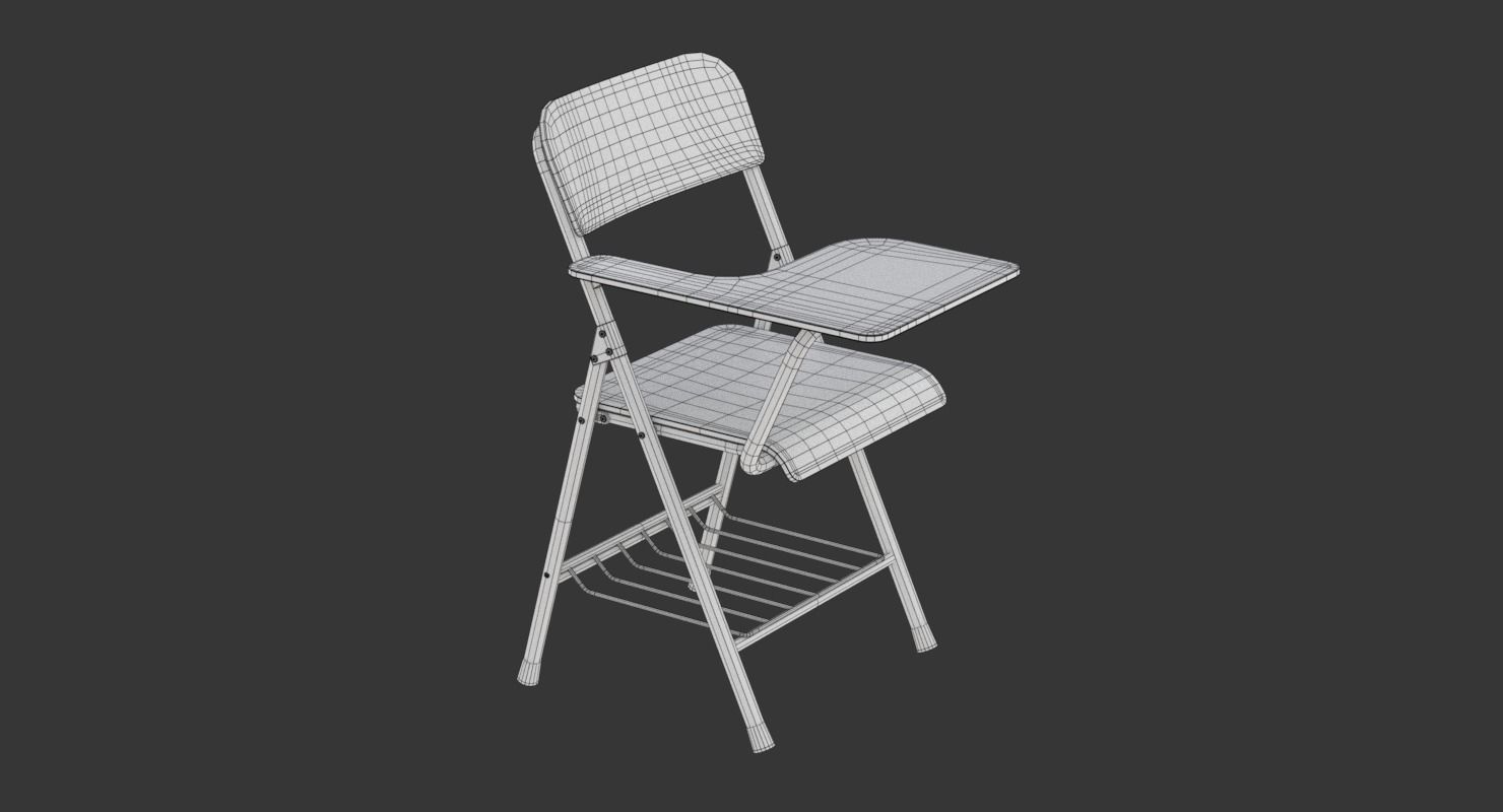 Wooden student chair with desk and armrest  3D model_18