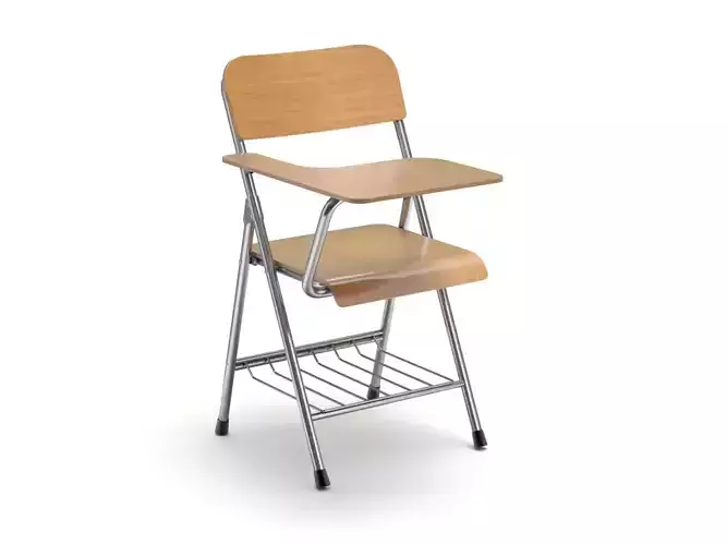 Wooden student chair with desk and armrest  3D model