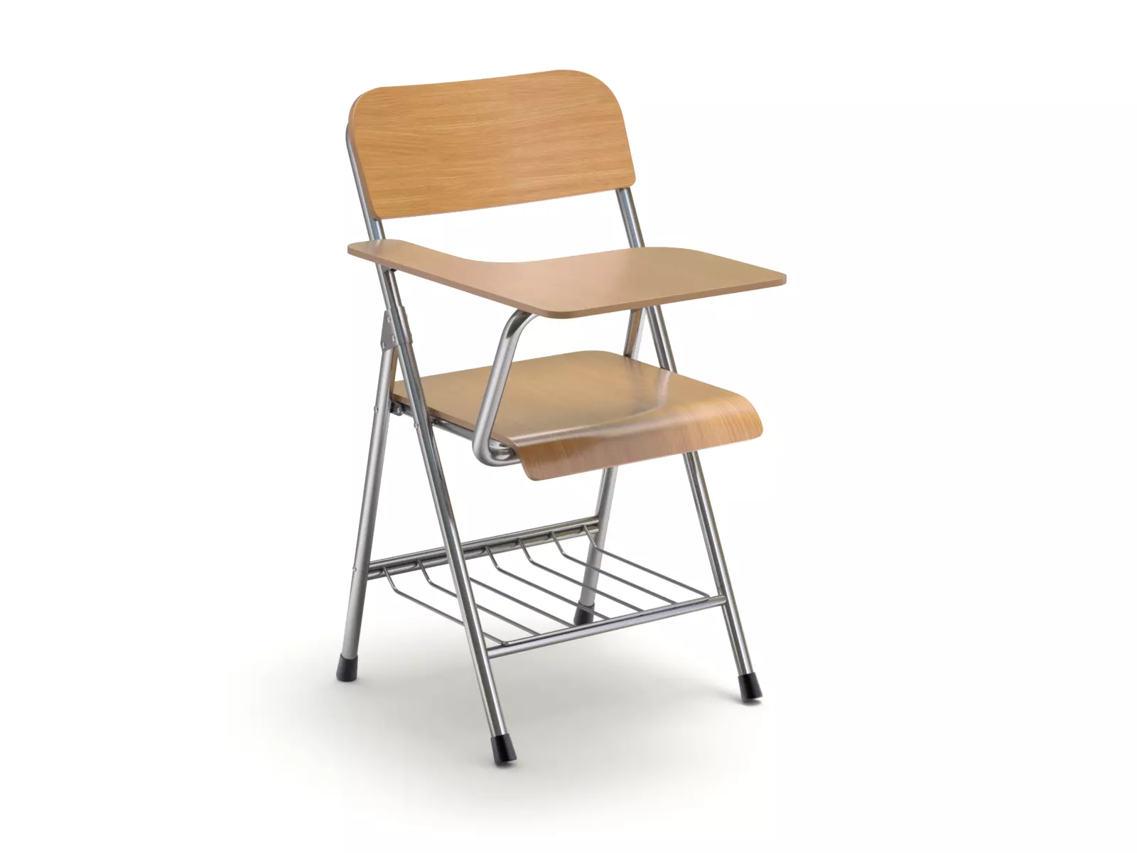 Wooden student chair with desk and armrest  3D model_0