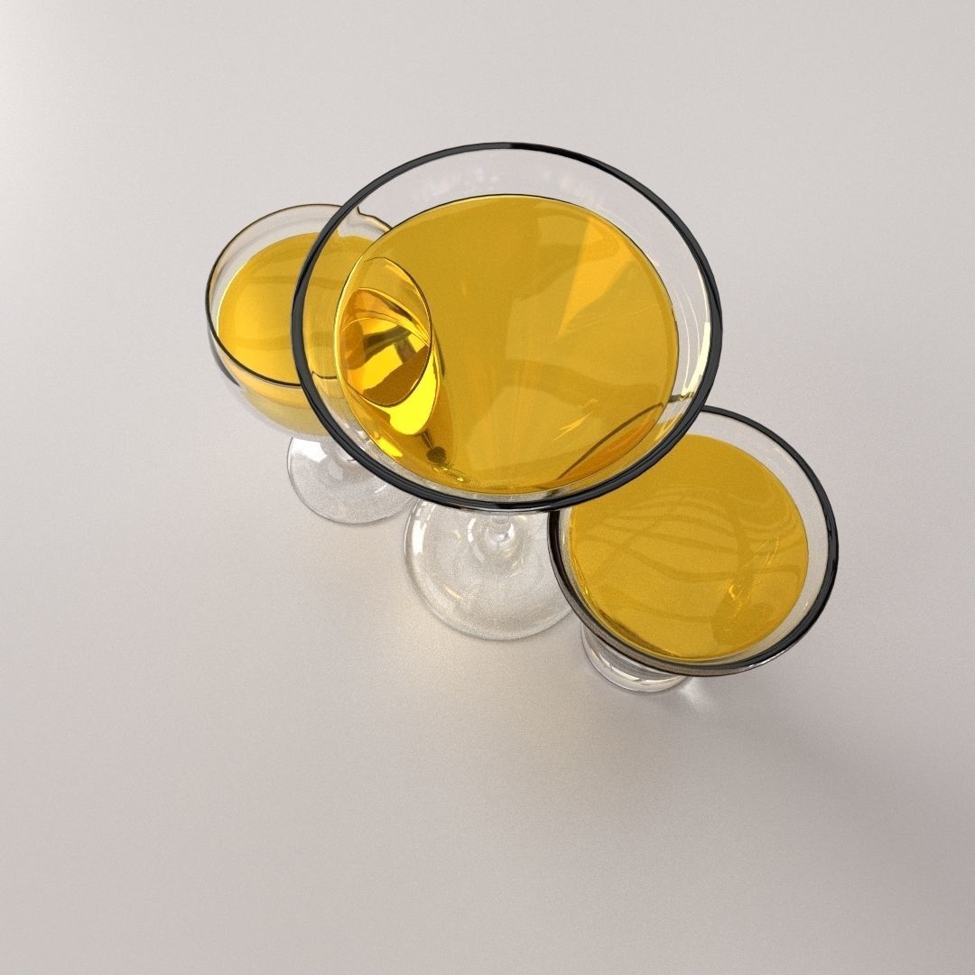 Drink Set three glasses of liquid 3D model_1