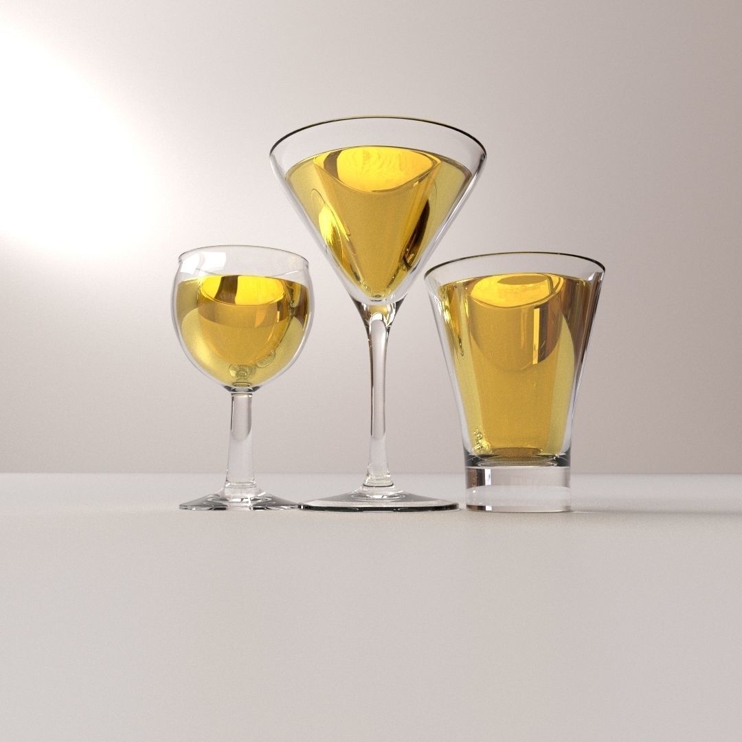 Drink Set three glasses of liquid 3D model_2