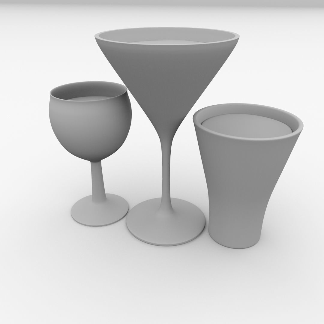 Drink Set three glasses of liquid 3D model_3