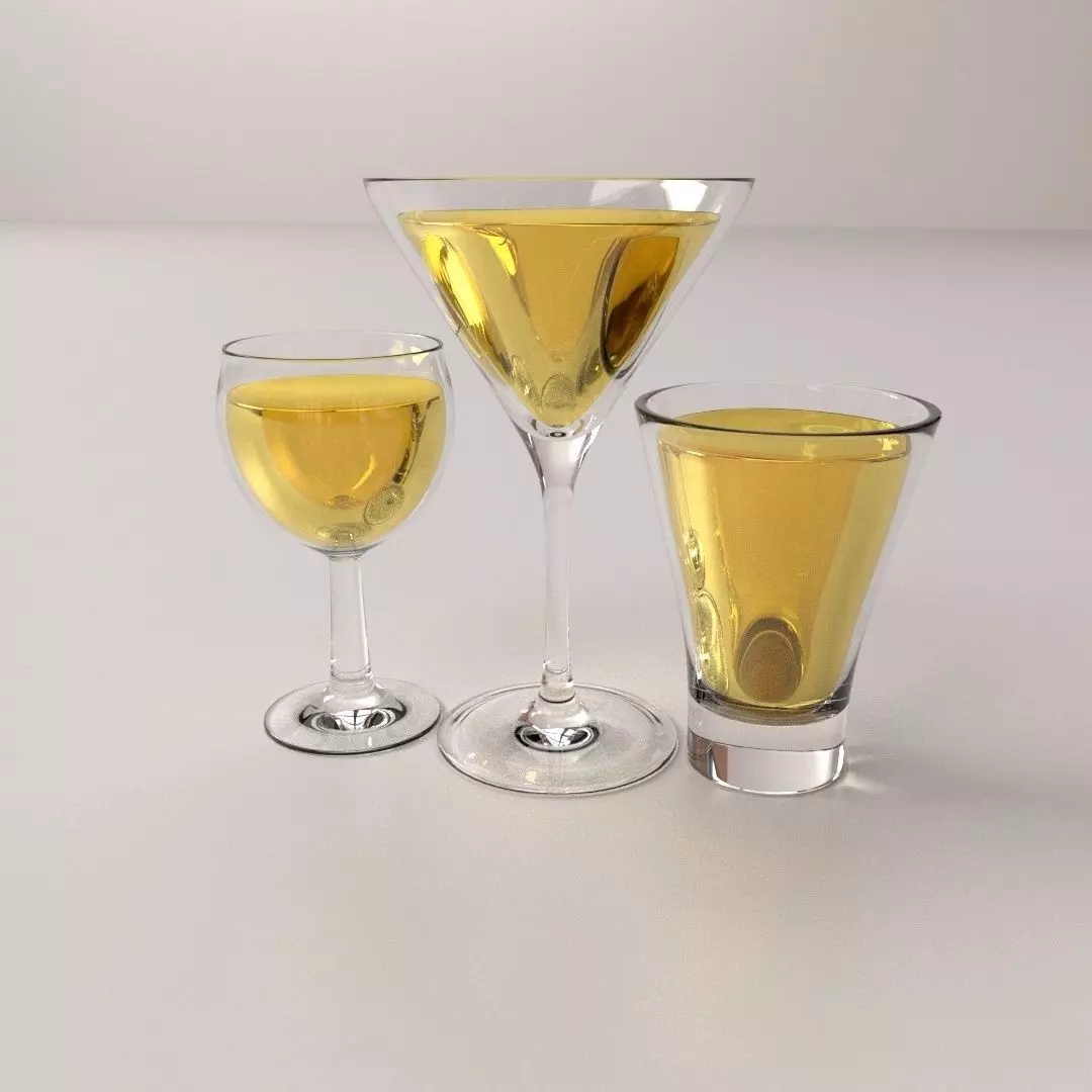 Drink Set three glasses of liquid 3D model_0