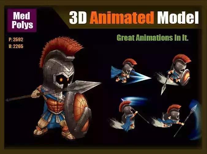 Spartan warrior Low-poly 3D model