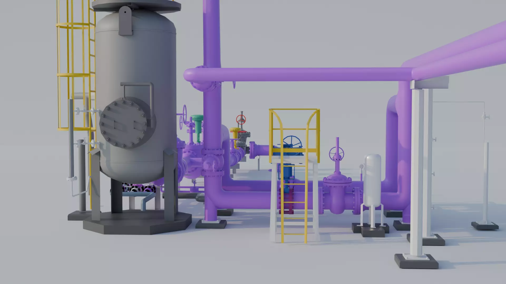 Industrial Proces Piping System Low-poly 3D model