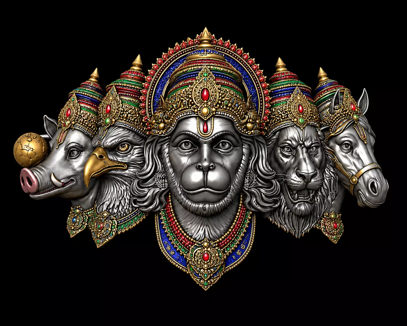 Panchmukhi Hanumaan Pendant and Brooch 3D print model