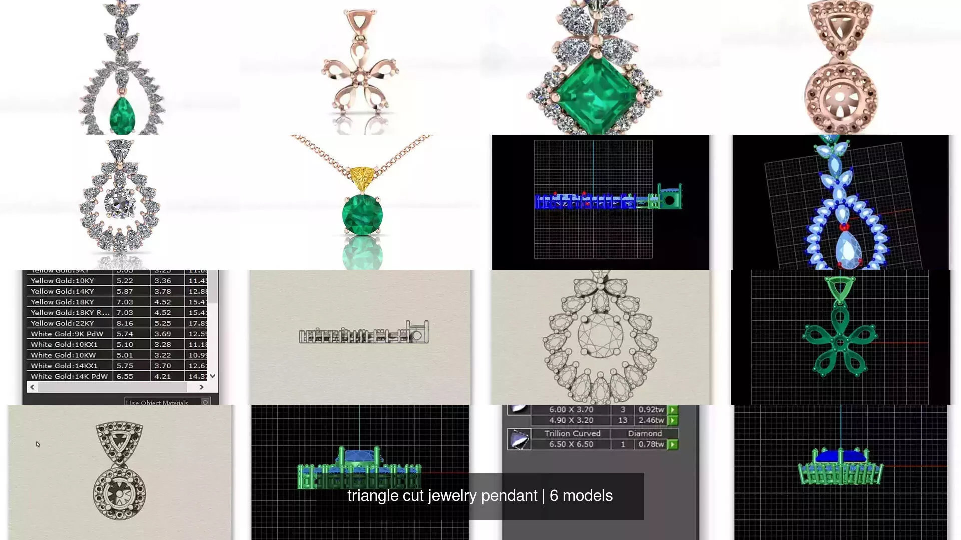 triangle cut jewelry pendant 3D Model Pack