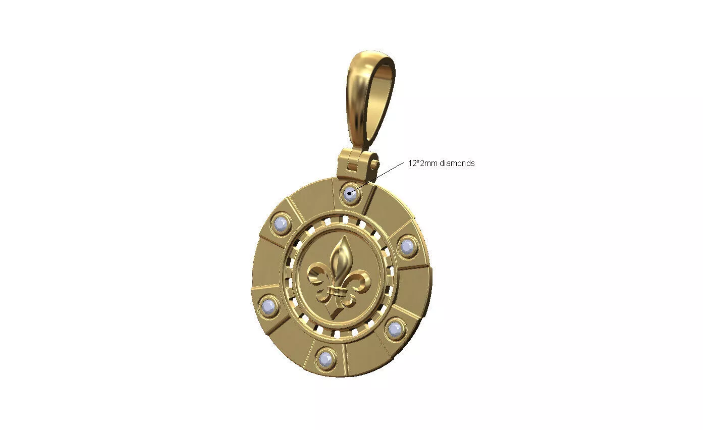 Royal lily diamond poker coin pendant with bail 3D print model