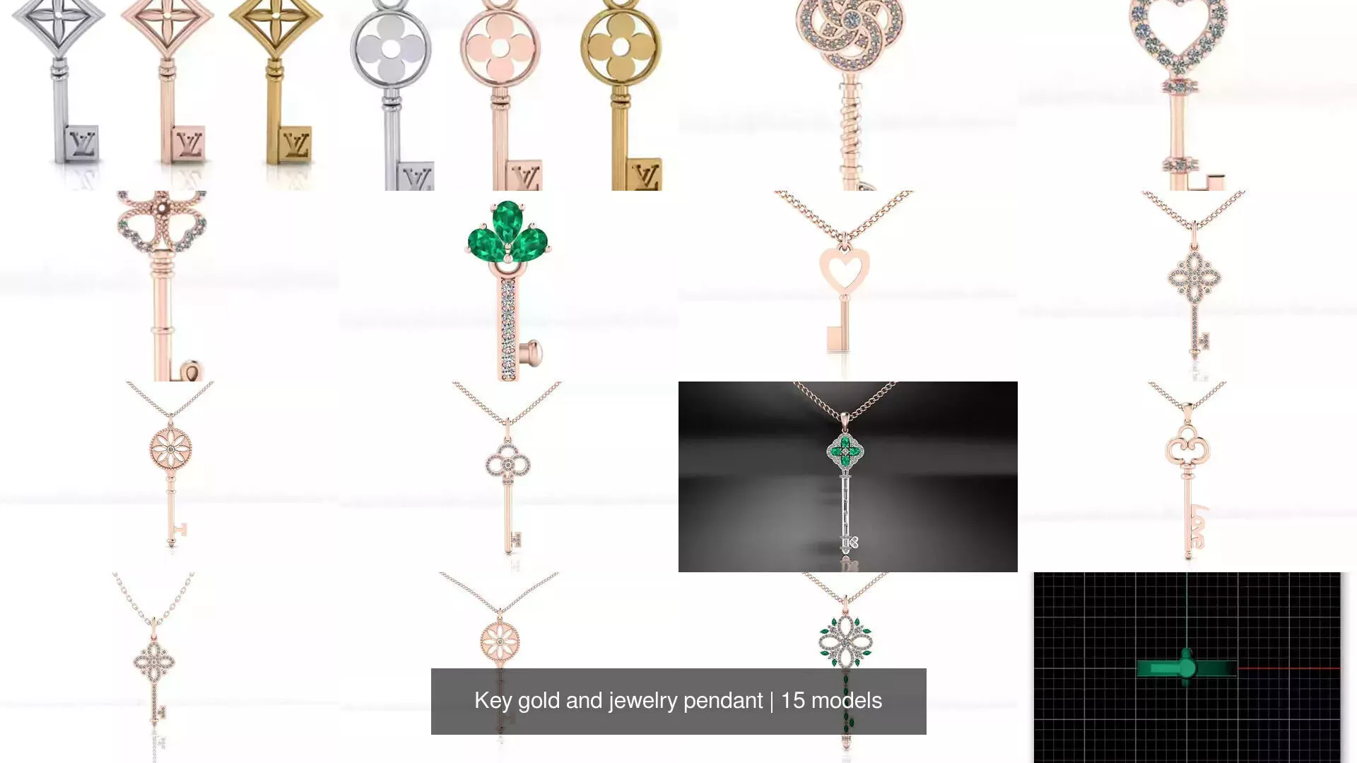 Key gold and jewelry pendant 3D Model Pack