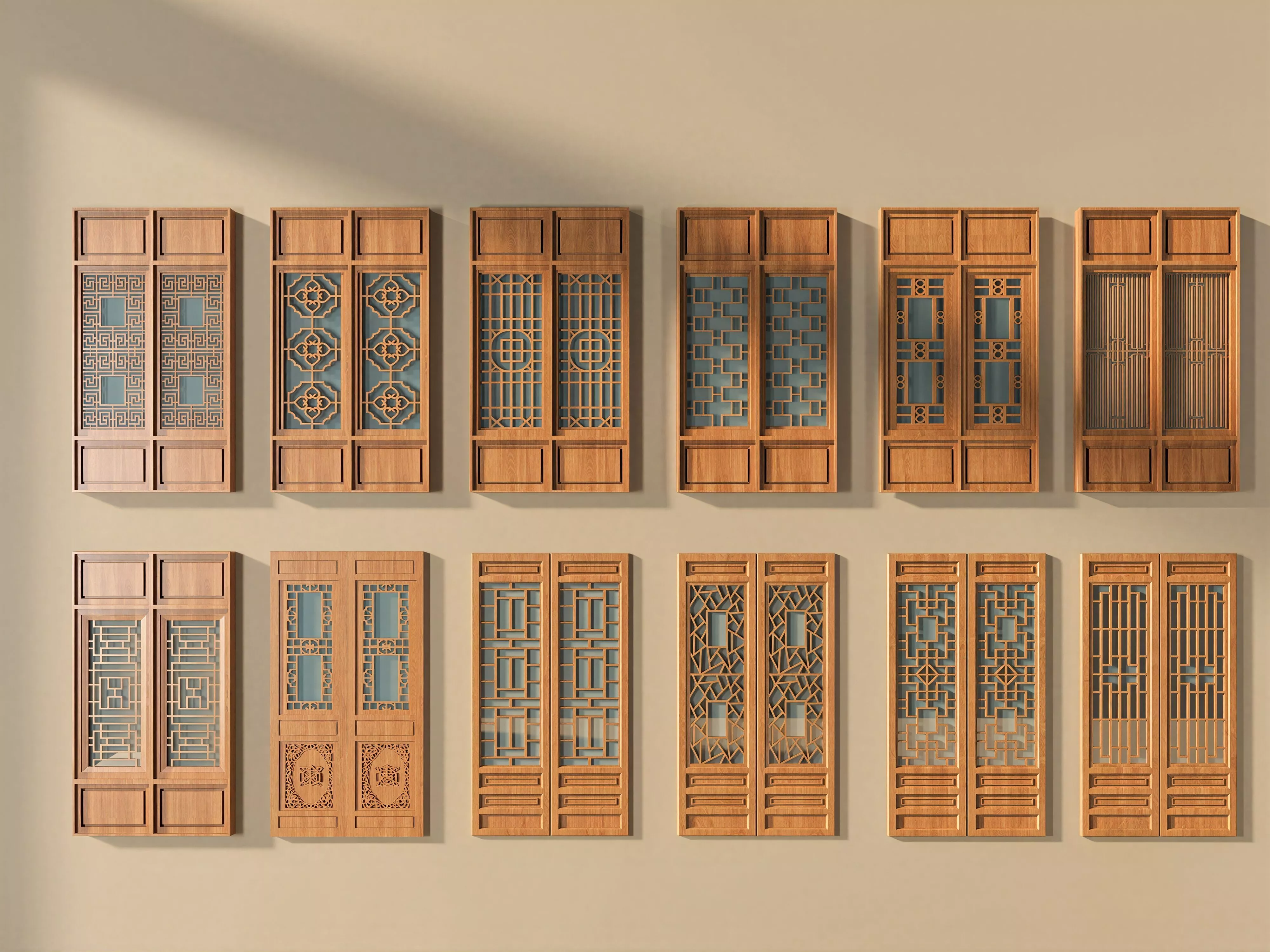 Traditional Chinese Wooden Window Panel Collection 3D Model 3D model