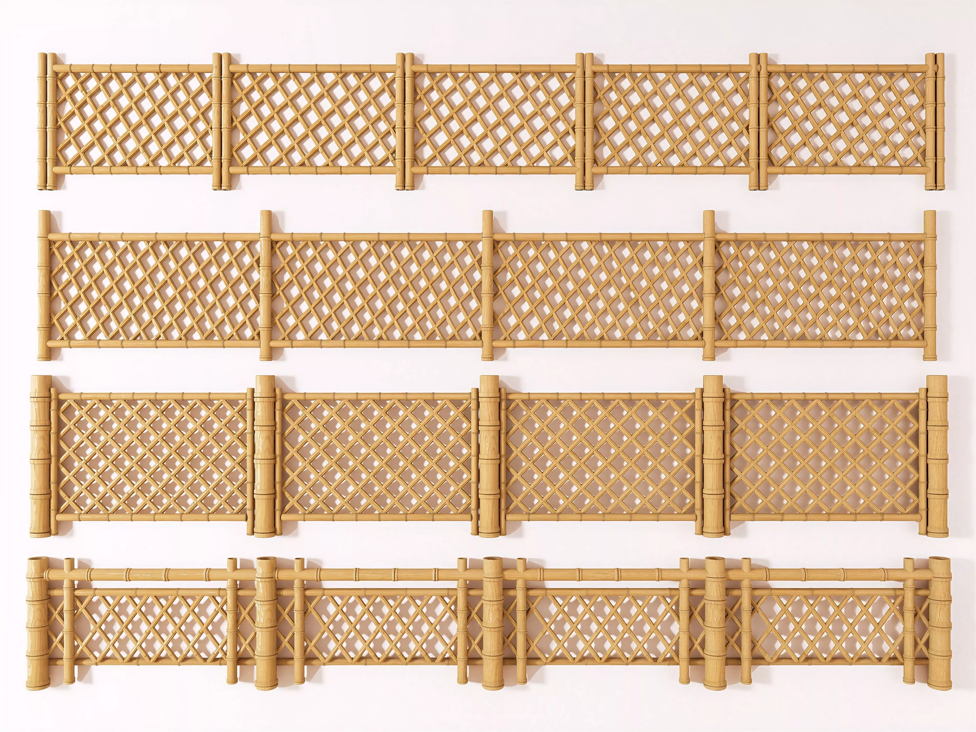 Japanese Crisscross Bamboo Fence Set 3D Model 3D model