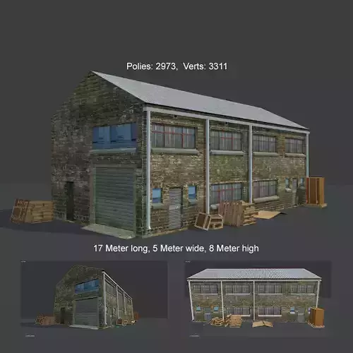 Low poly industrial factory building Low-poly 3D model
