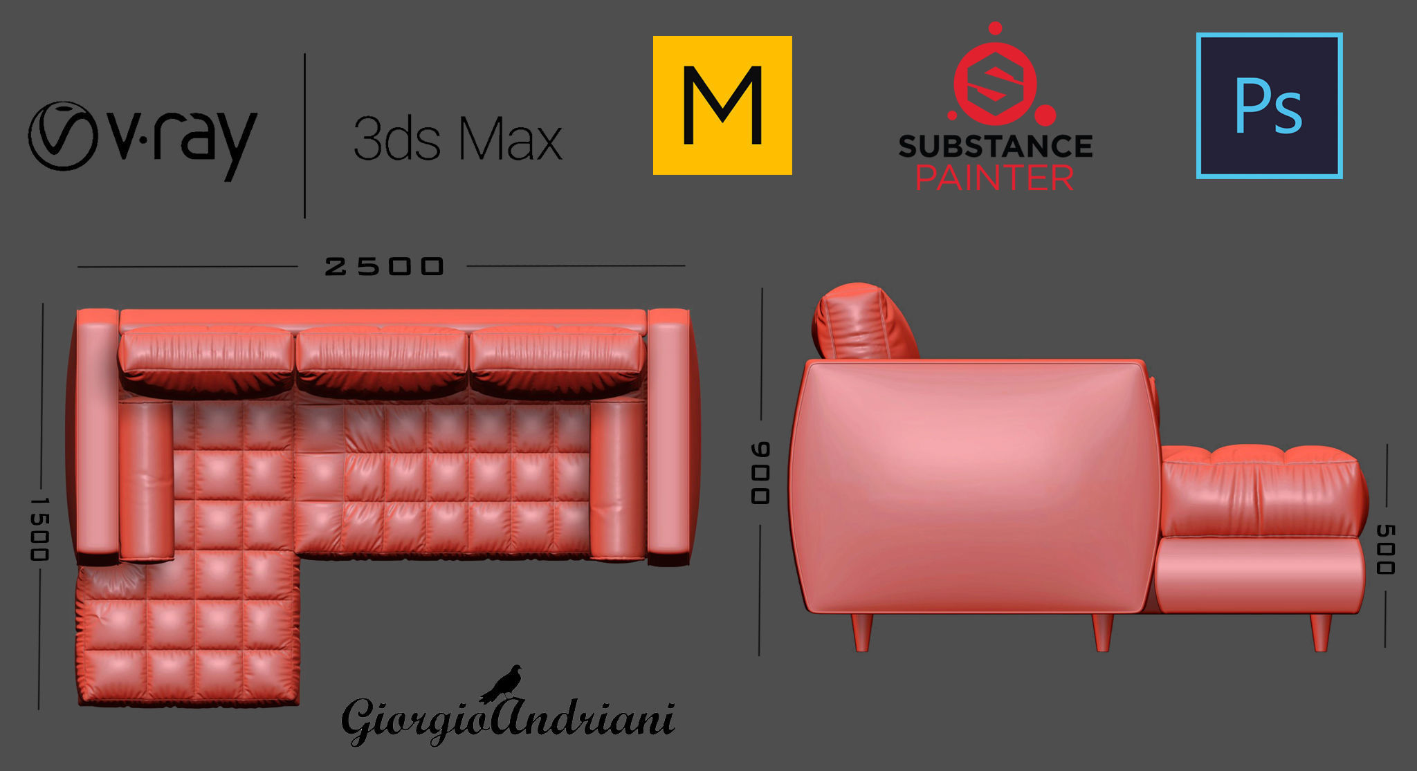 Red Sofa 3D model_9