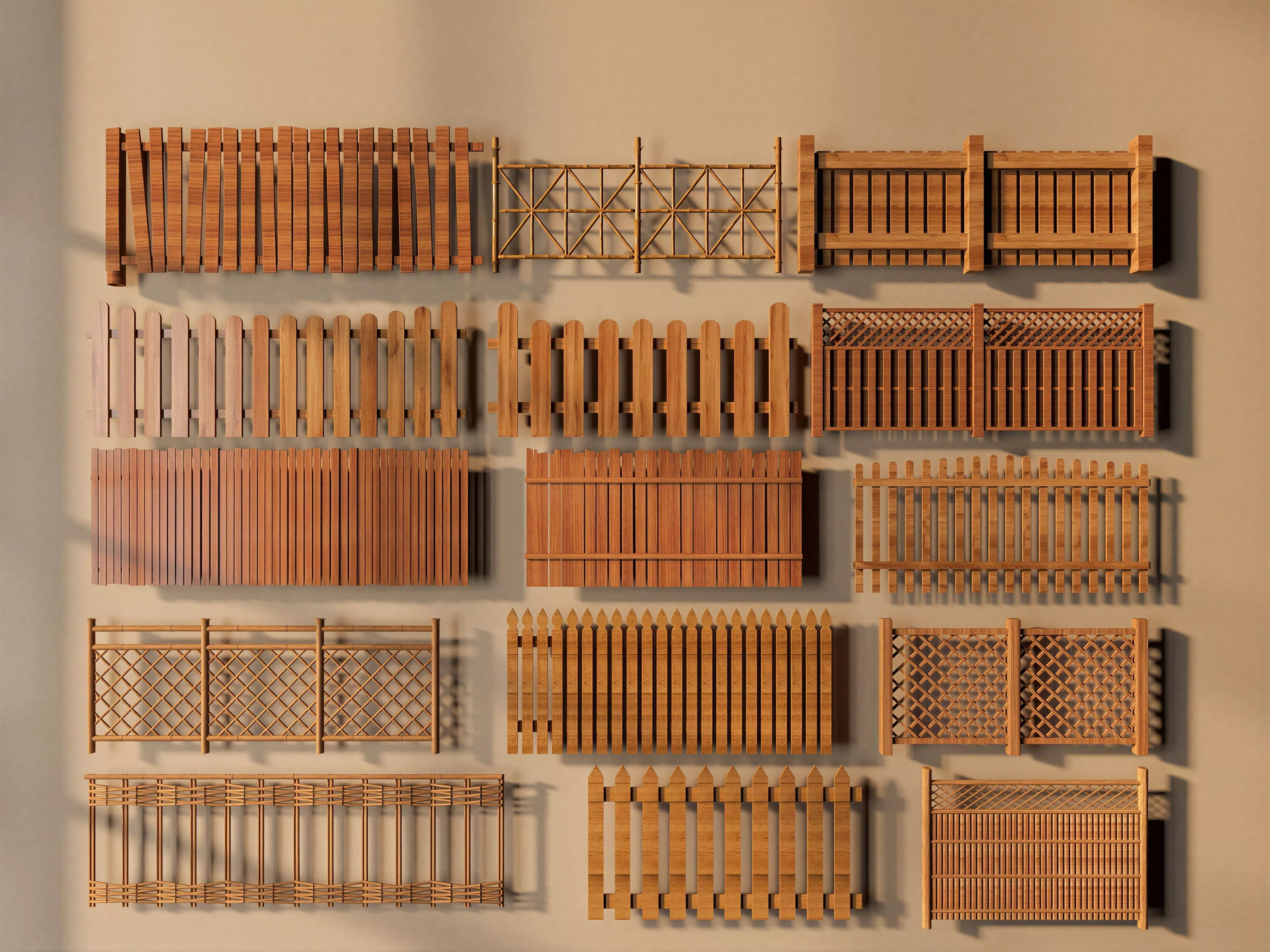 Japanese Bamboo Fence Set 3D Model 3D model
