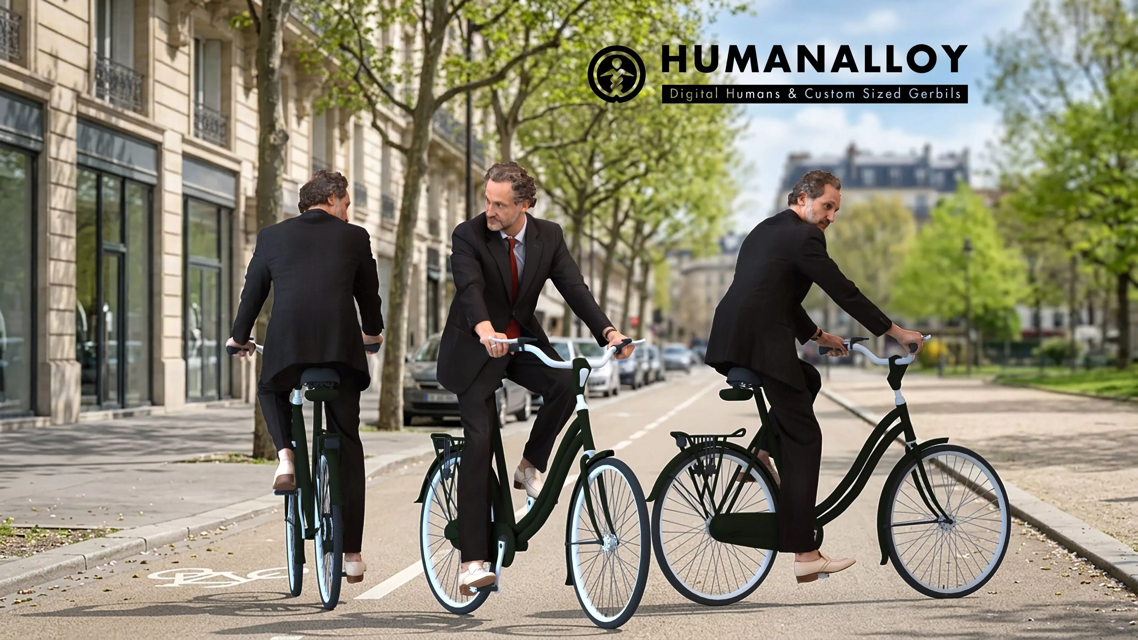 Adult male in business attire cycling outdoors for exercise 3D model