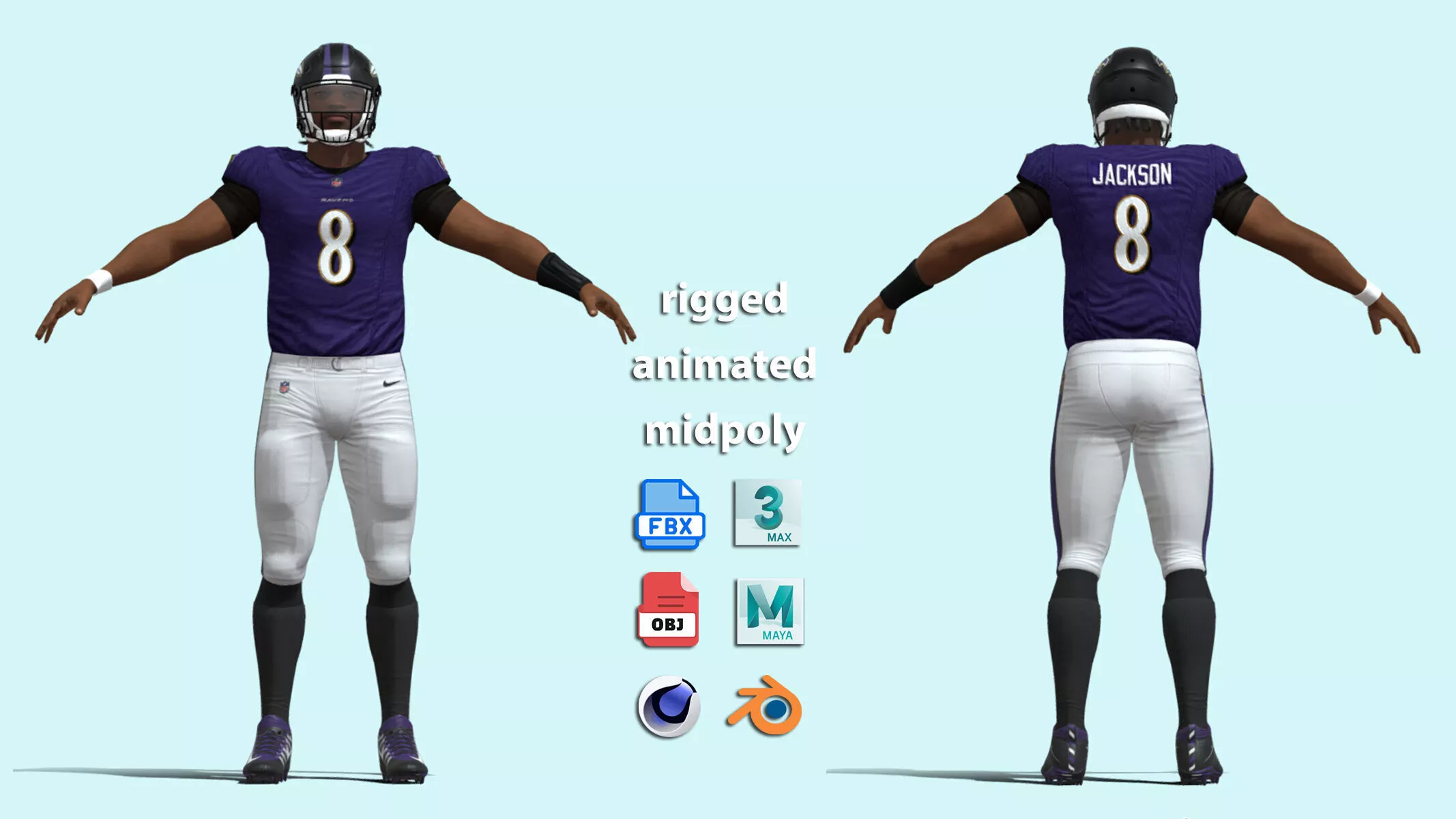 A-Pose Rigged Lamar Jackson Ravens NFL 3D model