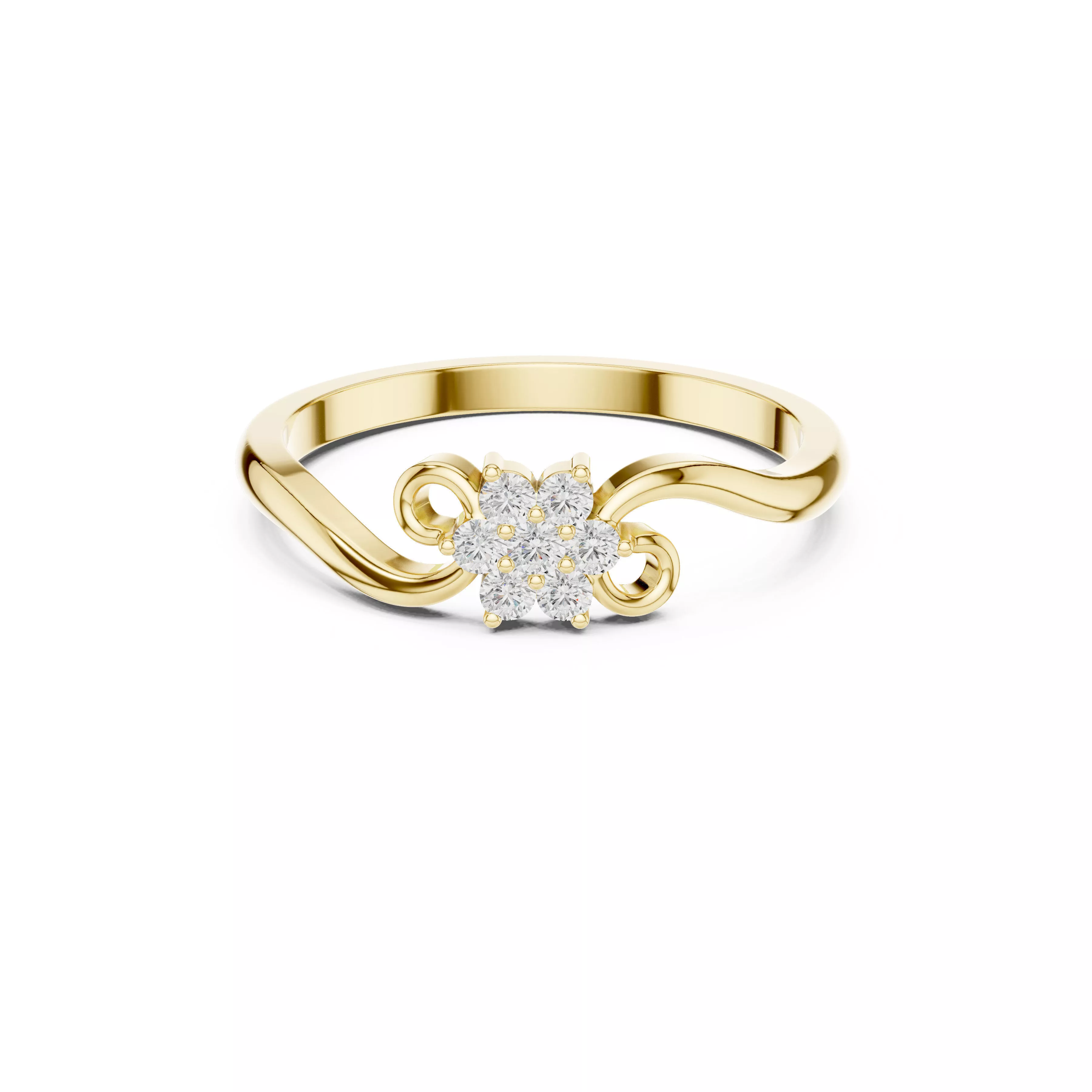 Floral Diamond Cluster Ring Infinity Swirl Design CAD 3D print model