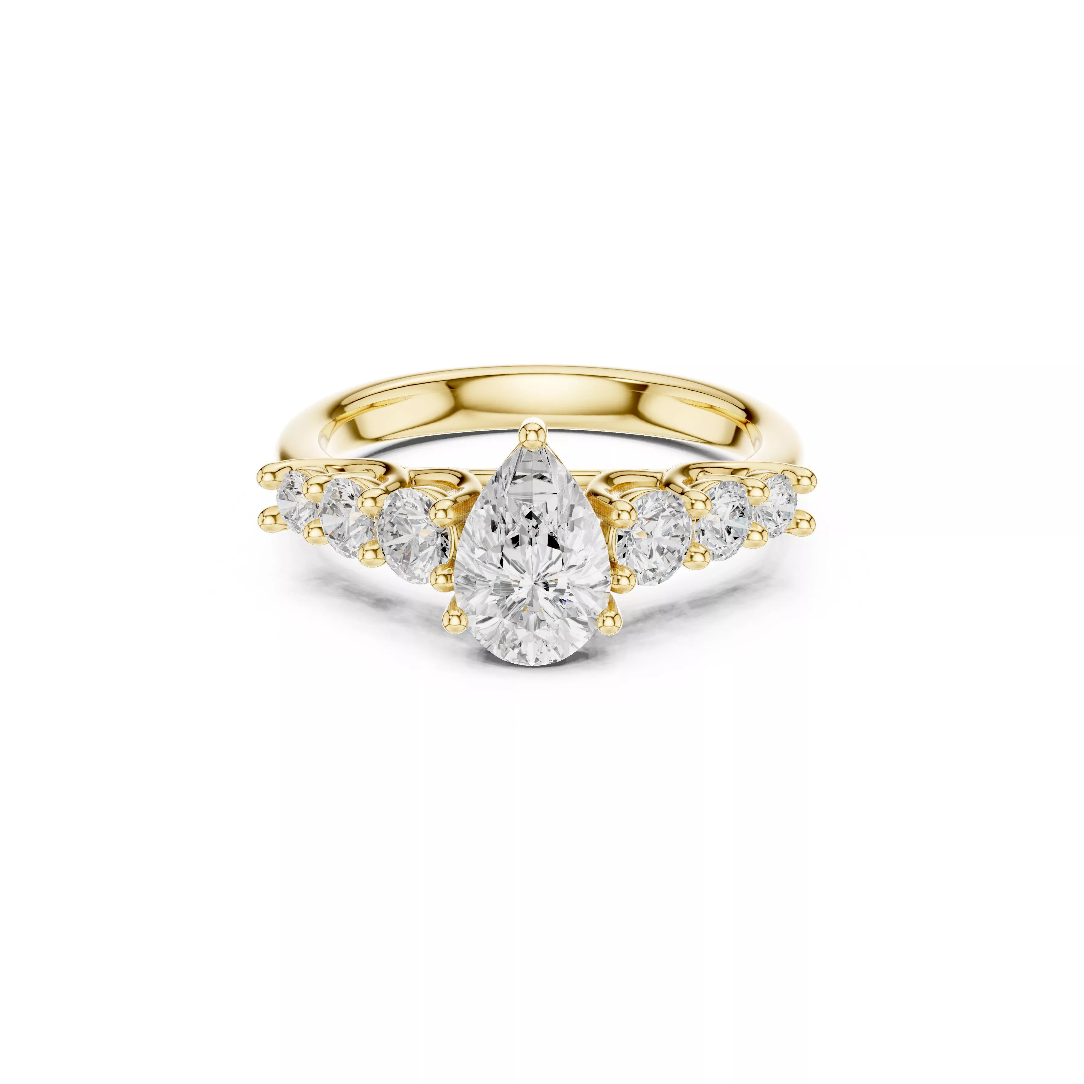 Pear Cut Seven Stone Diamond Engagement Ring CAD 3D print model