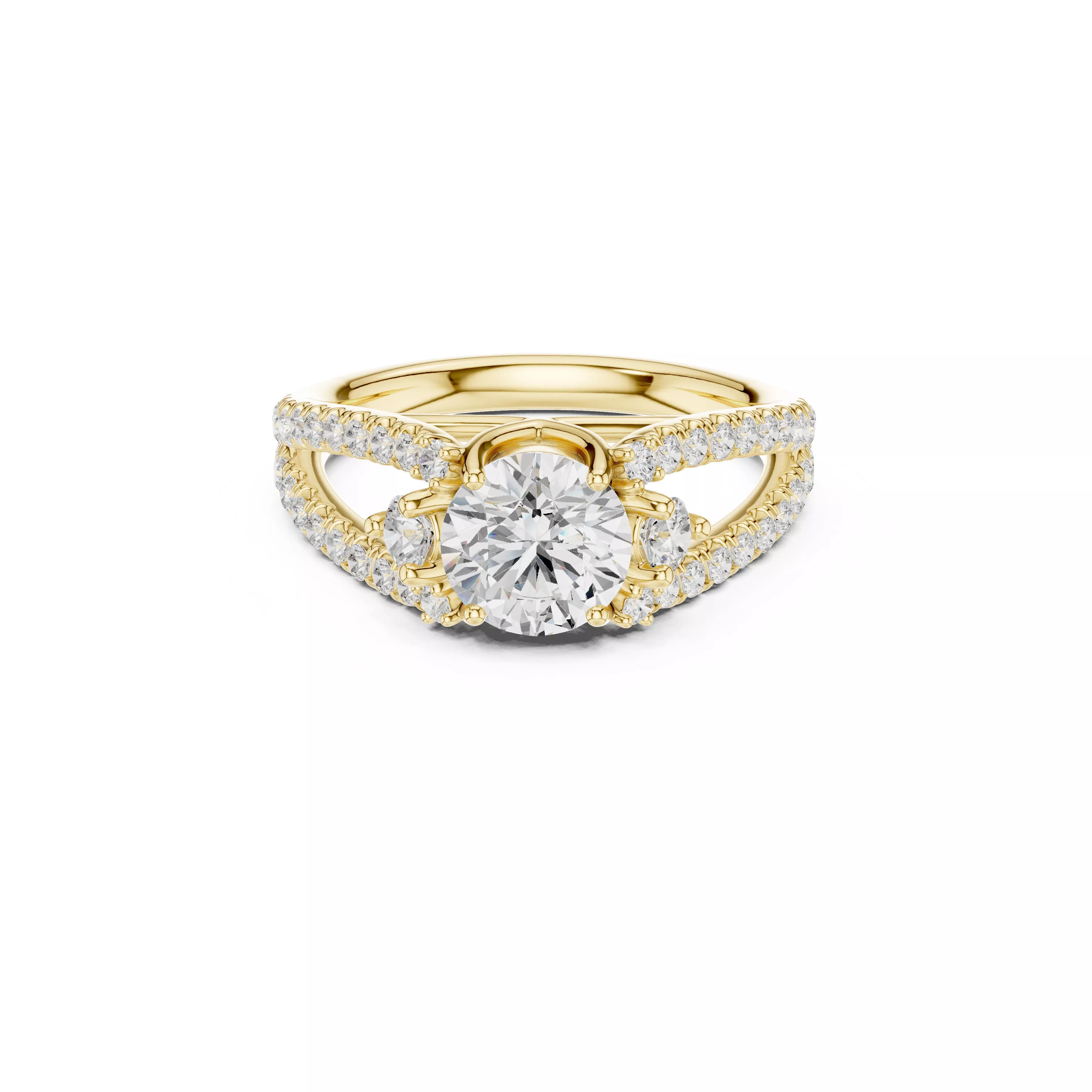 Double Row Split Shank Diamond Engagement Ring CAD 3D print model