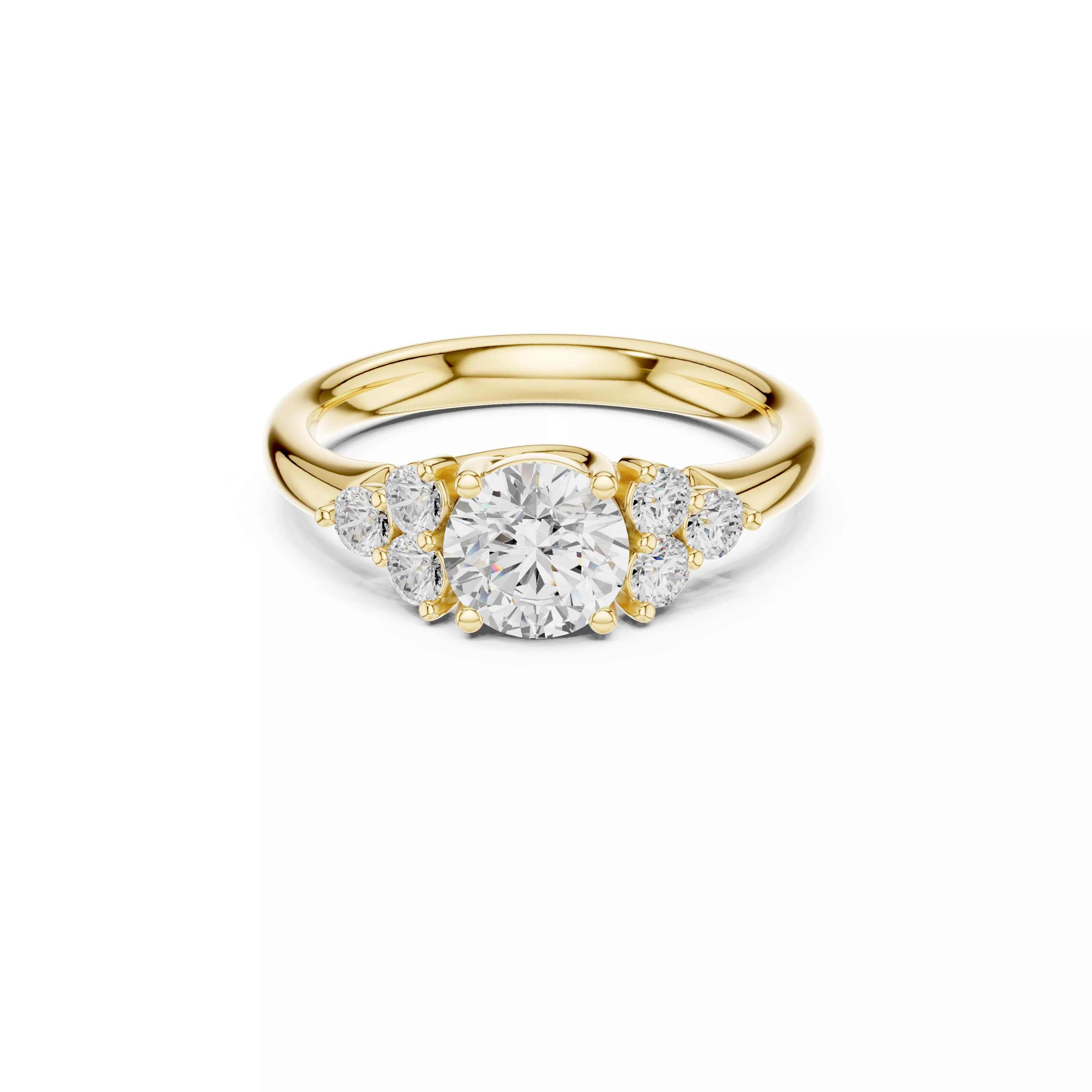 Three Stone Diamond Engagement Ring CAD 3D print model