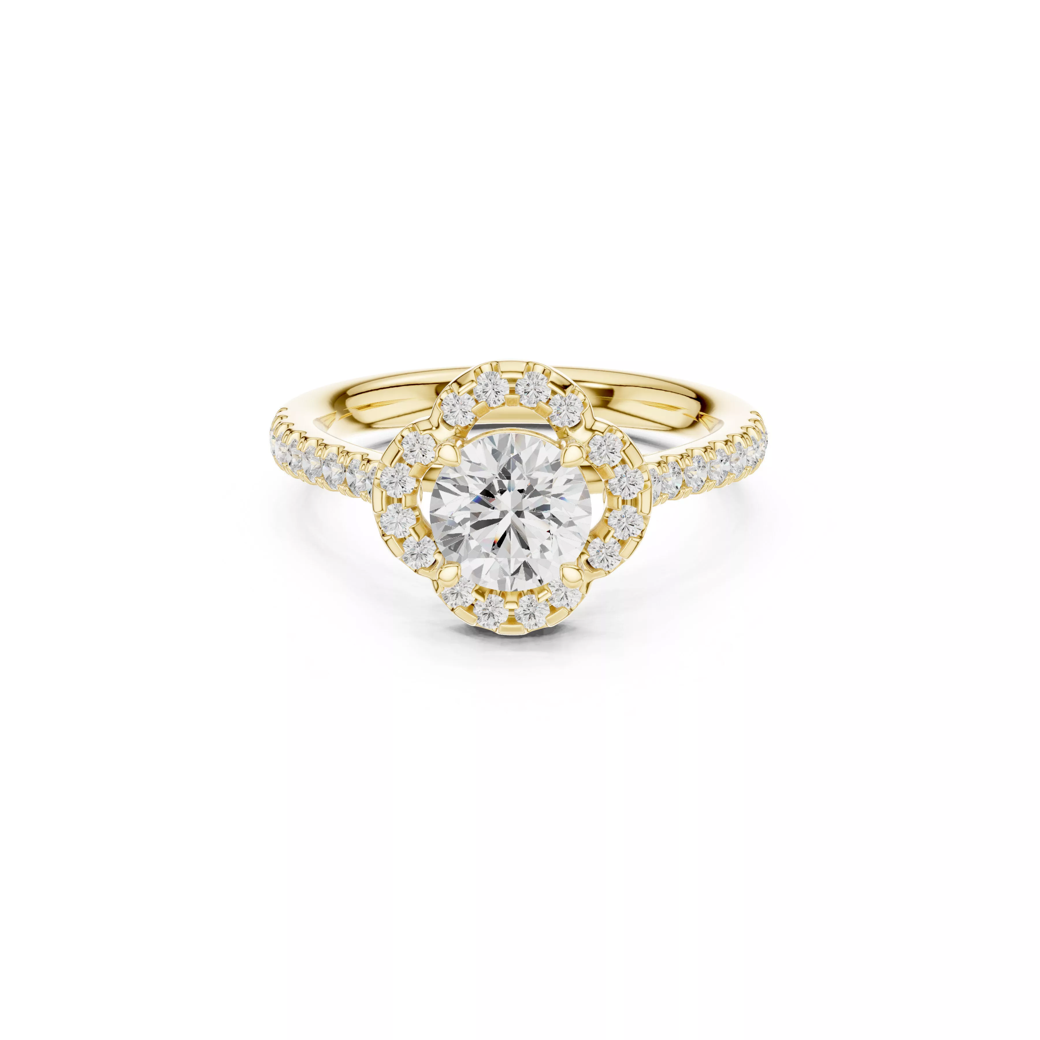 Round Halo Diamond Engagement Ring CAD 3D print model