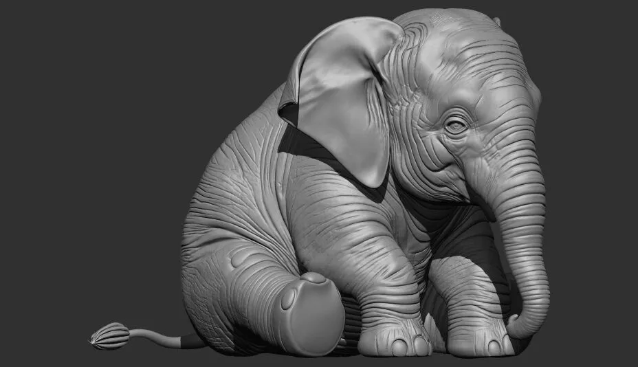 Realistic Baby Elephant Sitting Cute Animal 3D STL 3D print model