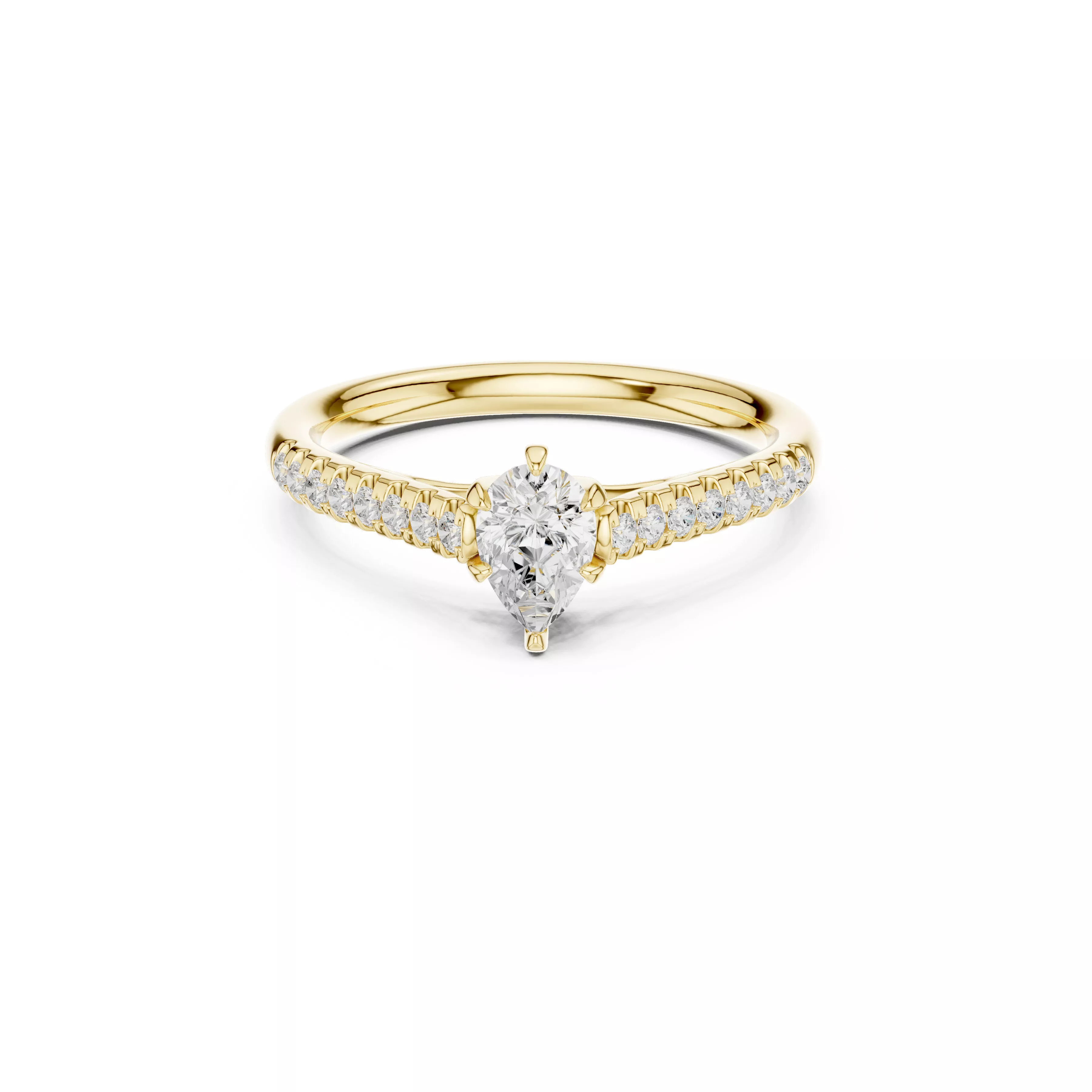 Pear Diamond Solitaire Ring Pave Band Engagement Ring 3D print model