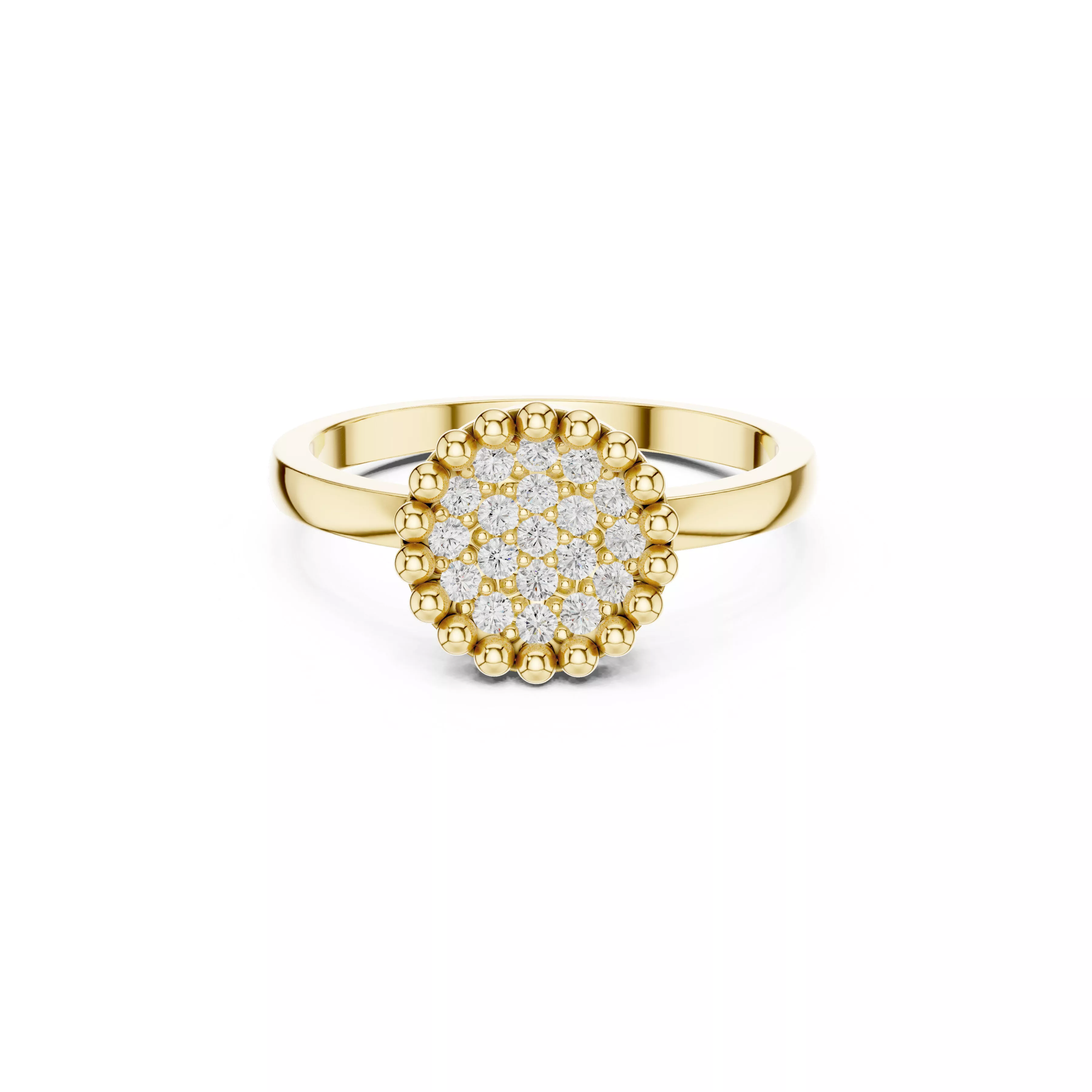 Round Diamond Cluster Ring Beaded Halo Engagement Ring 3D print model