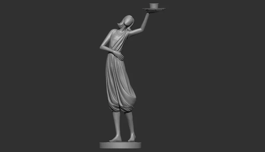Art Deco Waitress Statue with Coffee Cup Tray 3D STL 3D print model