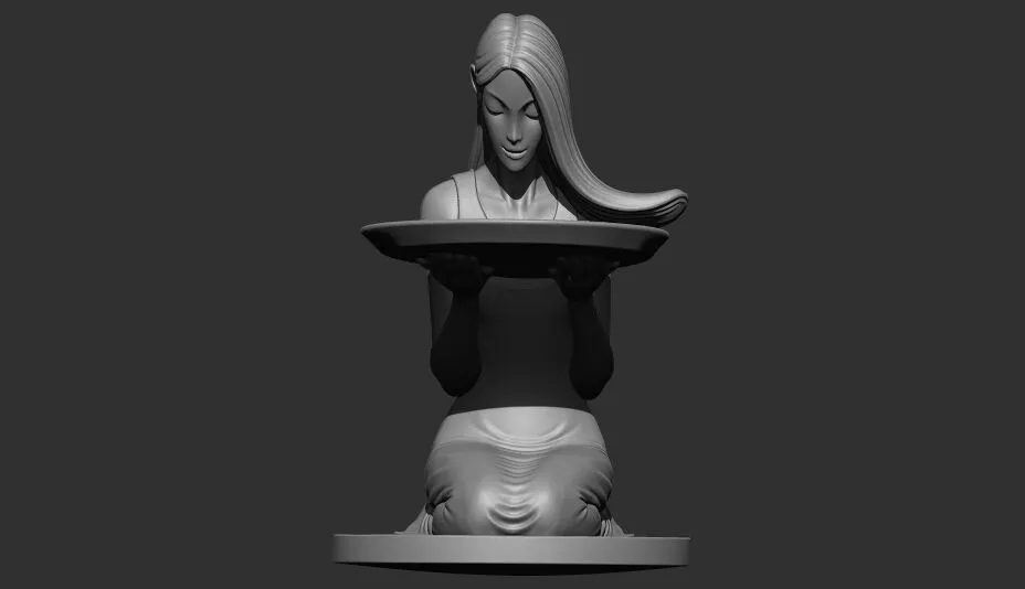 Kneeling Woman Statue holding Serving Tray 3D STL 3D print model