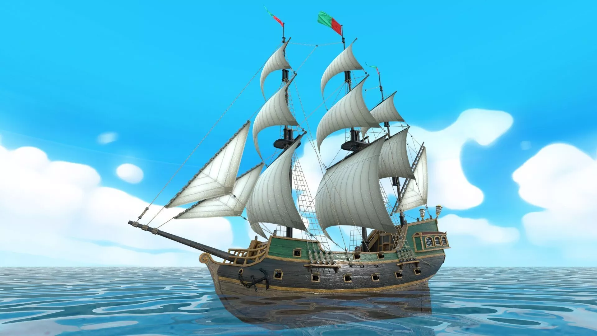 Stylized Galleon Ship Low-poly 3D model