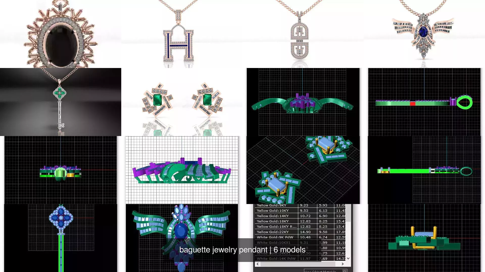 baguette jewelry pendant 3D Model Pack