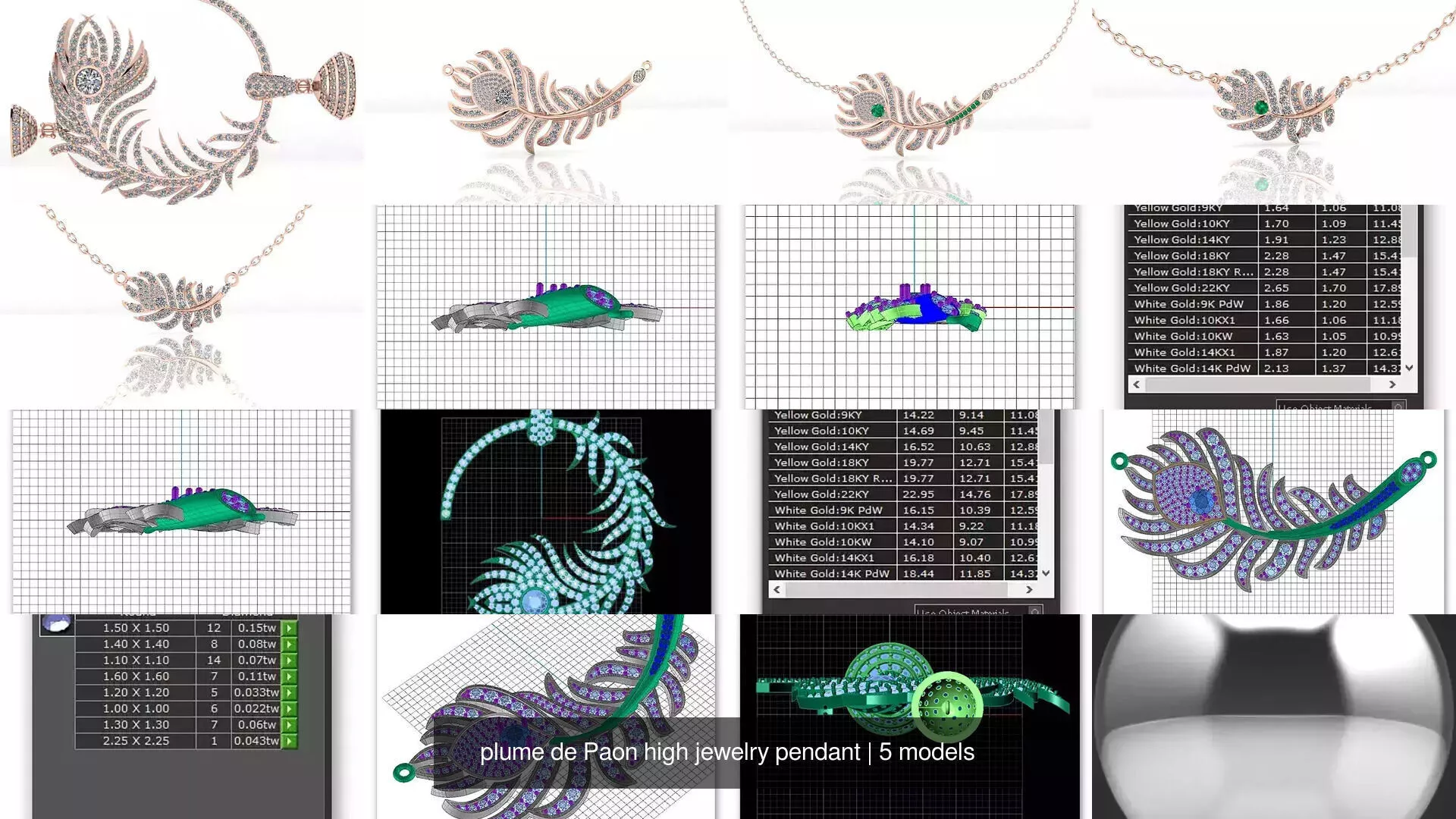 plume de Paon high jewelry pendant 3D Model Pack