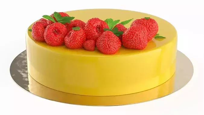 Berry Fruit Cake with Mirror Coating 3D model 7