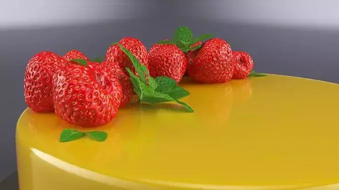 Berry Fruit Cake with Mirror Coating 3D model 4