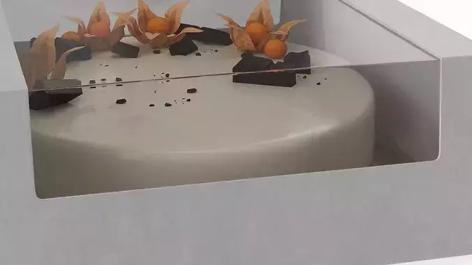 Transparent Window Box with Minimalist Cake with Physalis 3D model 7