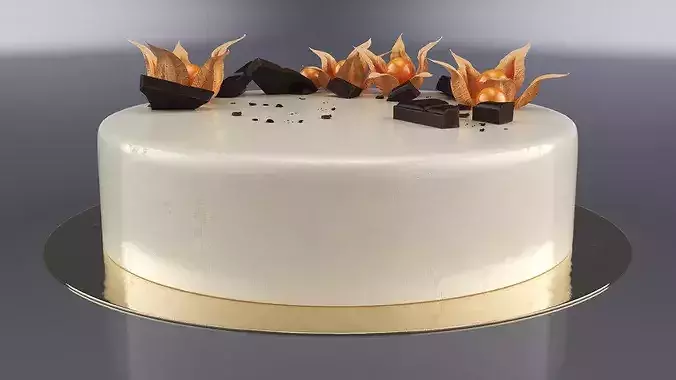 Transparent Window Box with Minimalist Cake with Physalis 3D model 5
